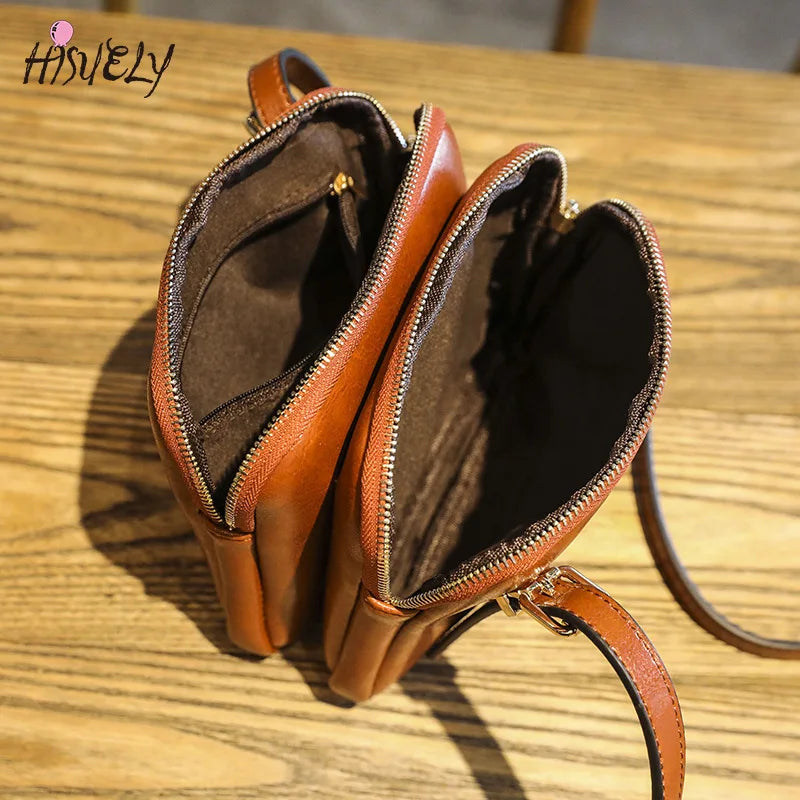 Women's Double Zipper Shoulder Bag Retro Casual Small Square Bag