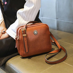 Women's Double Zipper Shoulder Bag Retro Casual Small Square Bag