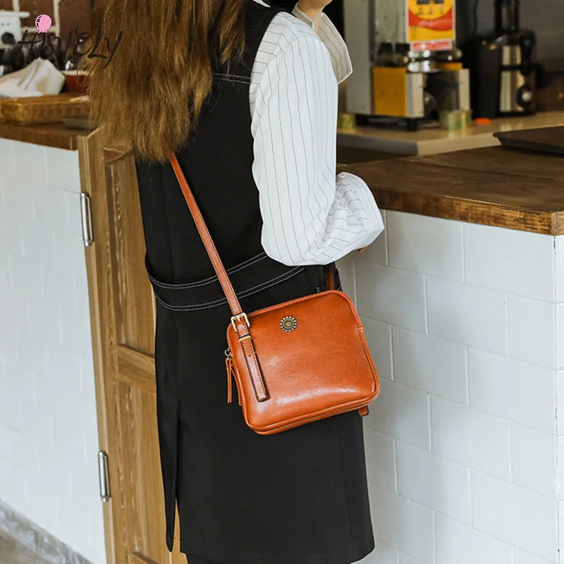 Women's Double Zipper Shoulder Bag Retro Casual Small Square Bag