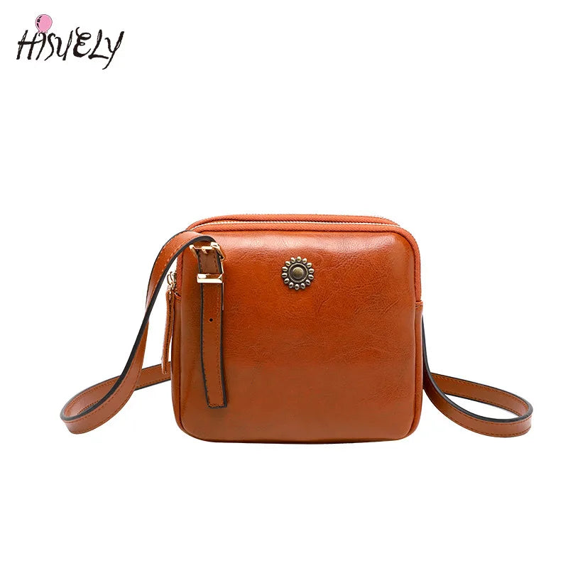 Women's Double Zipper Shoulder Bag Retro Casual Small Square Bag