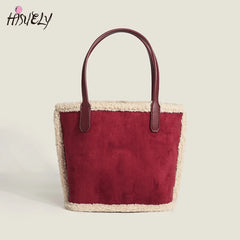 Women's Plush Frosted Tote Bag Lamb Wool Handbag
