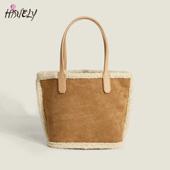 Women's Plush Frosted Tote Bag Lamb Wool Handbag