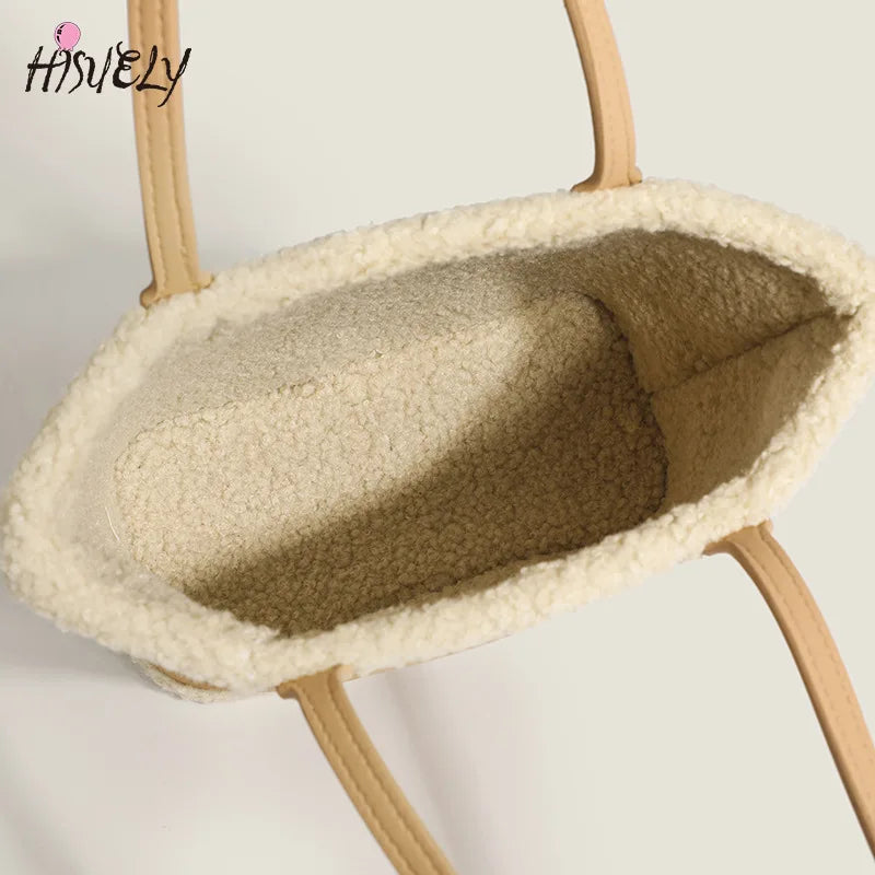 Women's Plush Frosted Tote Bag Lamb Wool Handbag