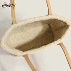 Women's Plush Frosted Tote Bag Lamb Wool Handbag