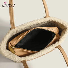 Women's Plush Frosted Tote Bag Lamb Wool Handbag