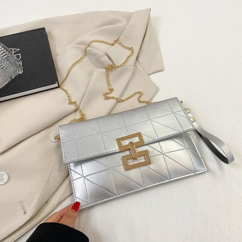 Women's Silver Messenger Square Bag Handbag and Crossbody Bag
