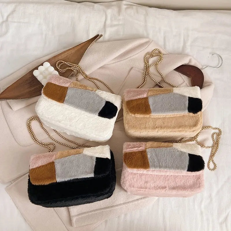 Plush Chain Shoulder Bag Retro Soft PU Phone Bag