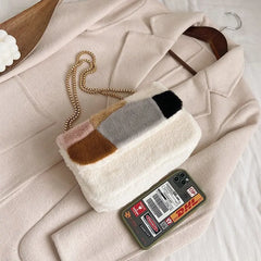 Plush Chain Shoulder Bag Retro Soft PU Phone Bag