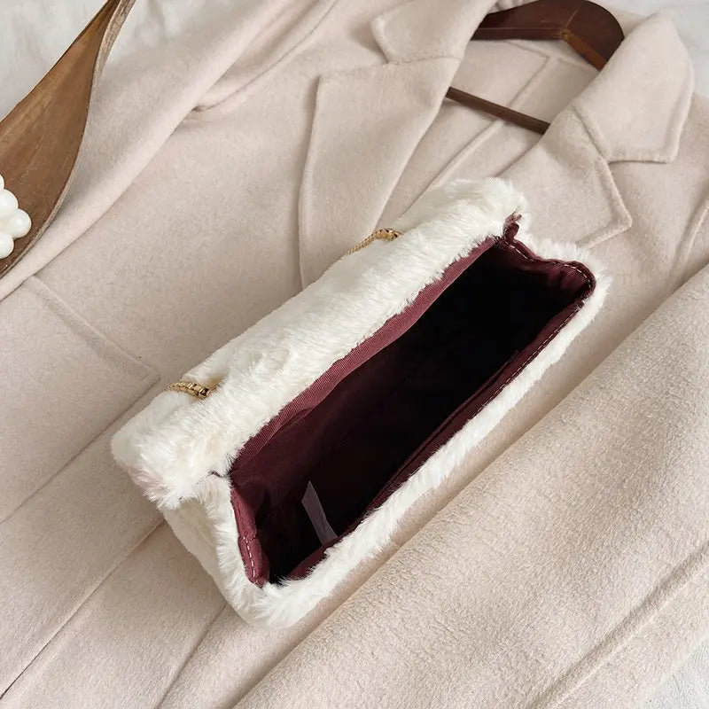 Plush Chain Shoulder Bag Retro Soft PU Phone Bag