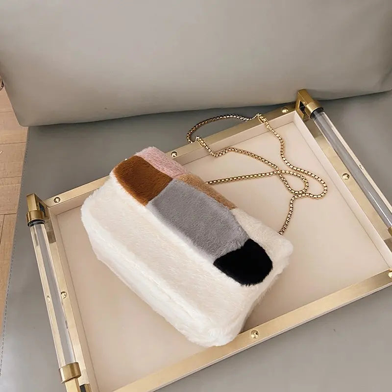Plush Chain Shoulder Bag Retro Soft PU Phone Bag