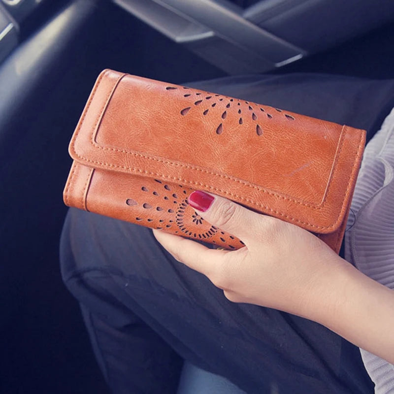 Fashionable Hollow Tri-Fold Long Retro Wallet