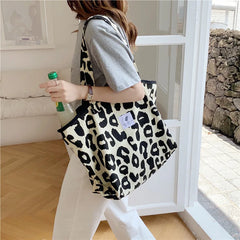 Leopard Canvas Tote Bag Women Shoulder Bag Bucket Bag