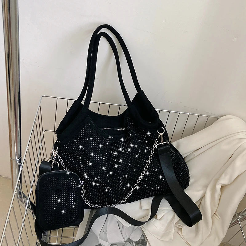 Solid Diamonds Shine Bag Women Party High Capacity Tote Multifunction