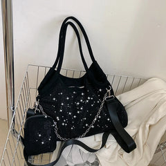 Solid Diamonds Shine Bag Women Party High Capacity Tote Multifunction