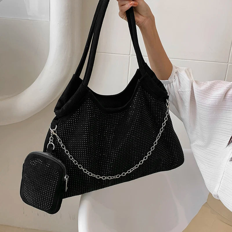 Solid Diamonds Shine Bag Women Party High Capacity Tote Multifunction
