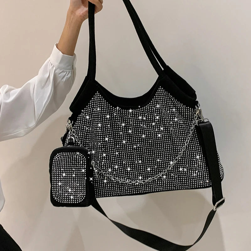 Solid Diamonds Shine Bag Women Party High Capacity Tote Multifunction