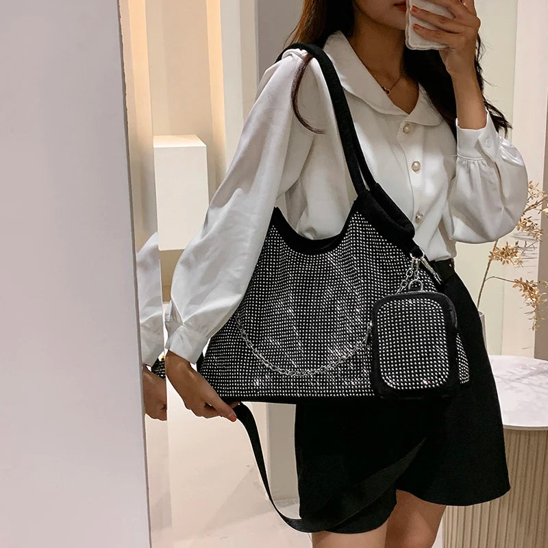 Solid Diamonds Shine Bag Women Party High Capacity Tote Multifunction
