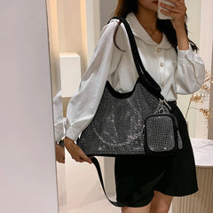 Solid Diamonds Shine Bag Women Party High Capacity Tote Multifunction