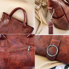 Retro Travel Shoulder Bag Soft PU Leather Tote Women's Handbag