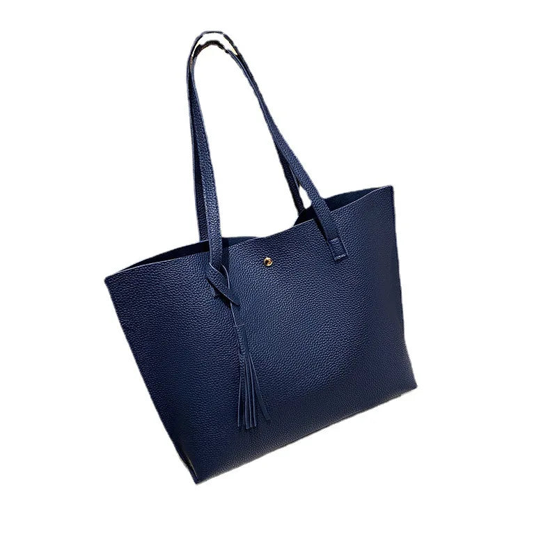 Women's Tote Shoulder Bag Leather Large Capacity Top Handle Bag with Tassels