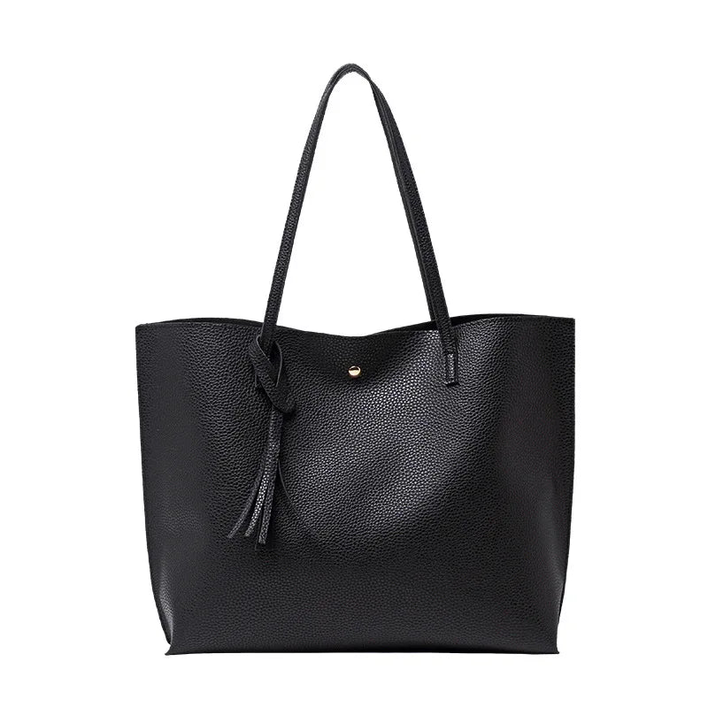 Women's Tote Shoulder Bag Leather Large Capacity Top Handle Bag with Tassels