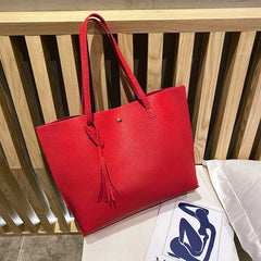 Women's Tote Shoulder Bag Leather Large Capacity Top Handle Bag with Tassels