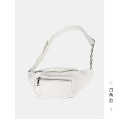 Women's Waist Bag PU Leather Chain Chest Bag Motorcycle Style