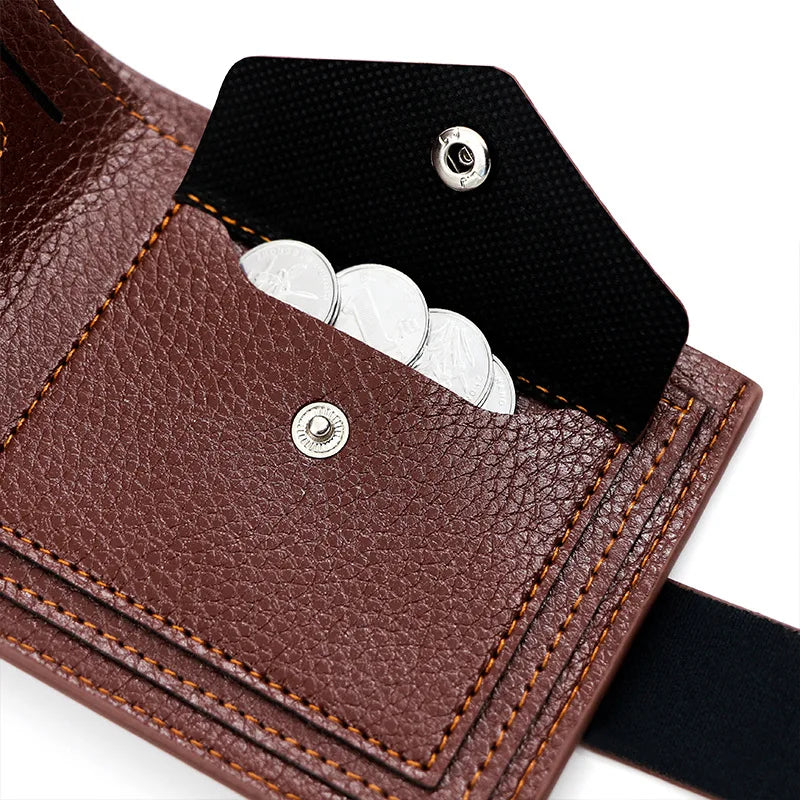Stripe Embossed Magnetic Men's Purse Short Thin Leather Clip Wallet