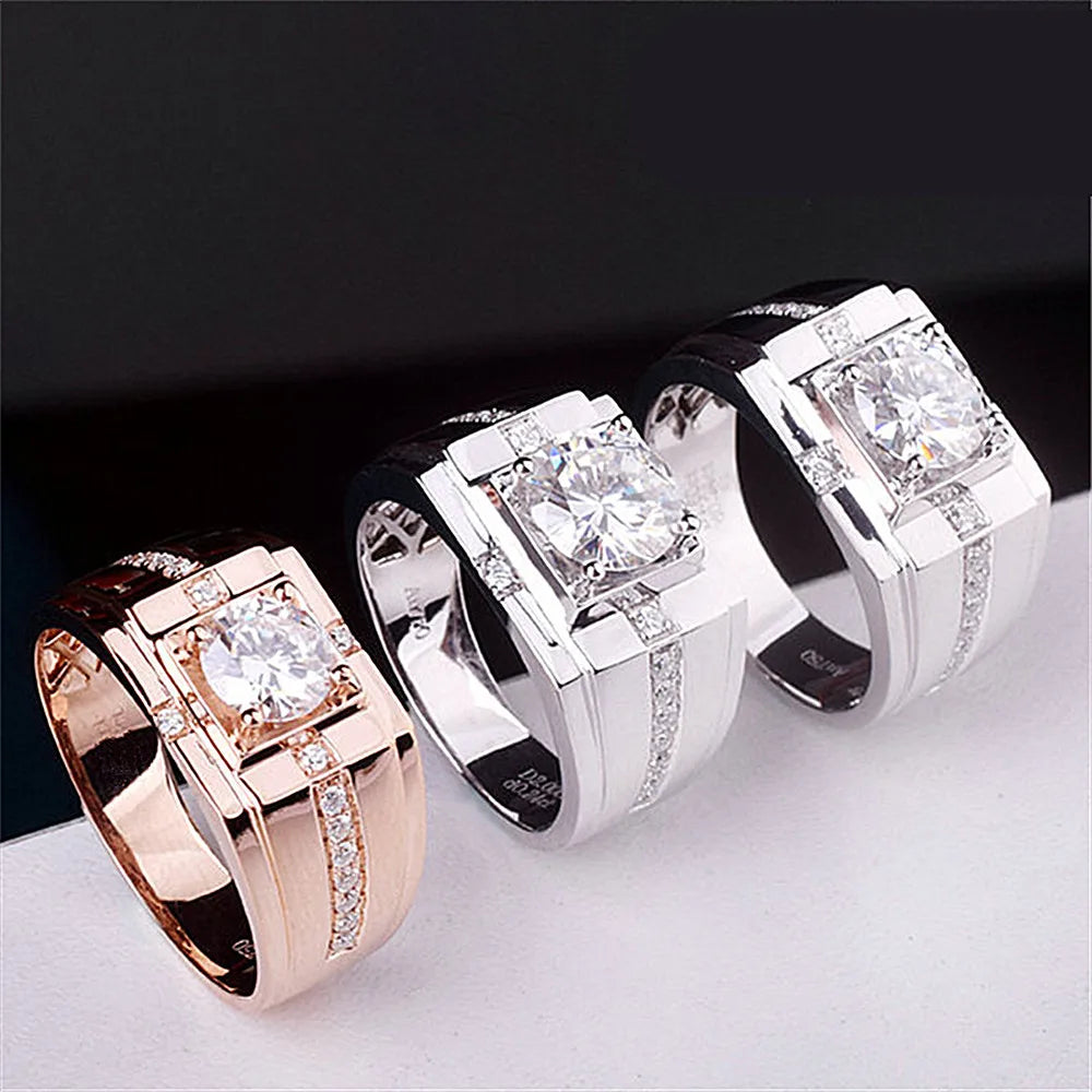 Men's Zircon Diamond Gemstone Ring Rose Silver Jewelry