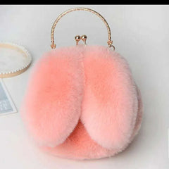 Pink Faux Fur Rabbit Shaped Crossbody Bag