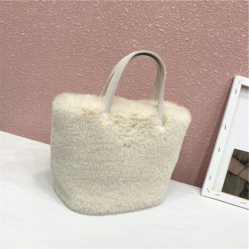 Women's Faux Fur Shoulder Bag Winter Plush Tote Clutch