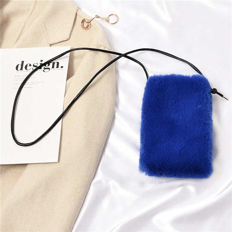 Faux Fur Crossbody Bag Small Women Solid Mini Cell Phone Purses