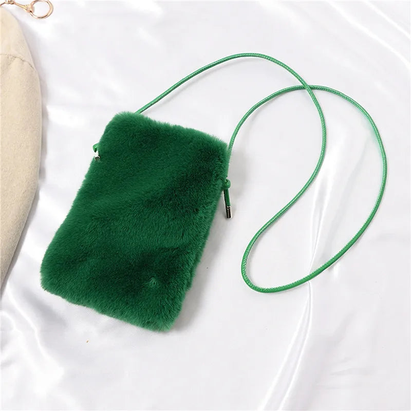 Faux Fur Crossbody Bag Small Women Solid Mini Cell Phone Purses