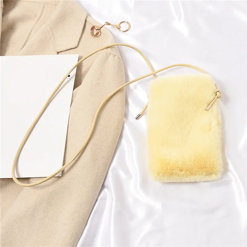 Faux Fur Crossbody Bag Small Women Solid Mini Cell Phone Purses