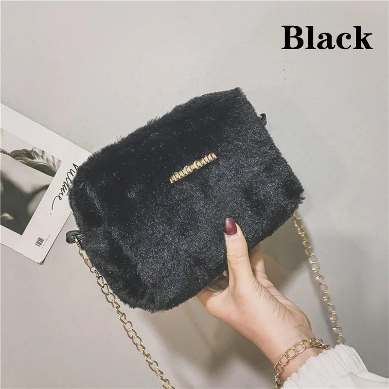 Faux Fur Crossbody Bag for Women Plush Shoulder Handbag