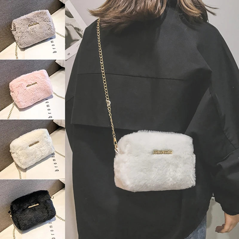 Faux Fur Crossbody Bag for Women Plush Shoulder Handbag
