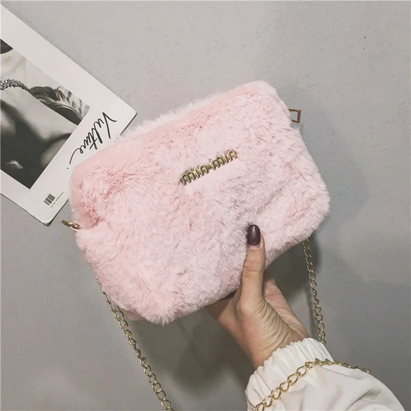 Faux Fur Crossbody Bag for Women Plush Shoulder Handbag