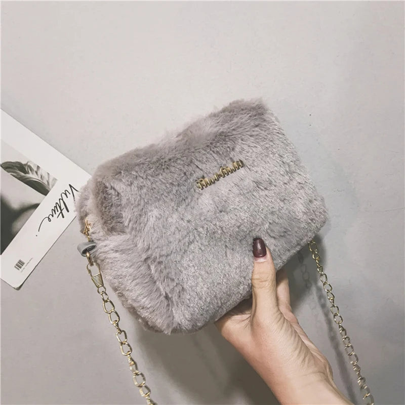 Faux Fur Crossbody Bag for Women Plush Shoulder Handbag