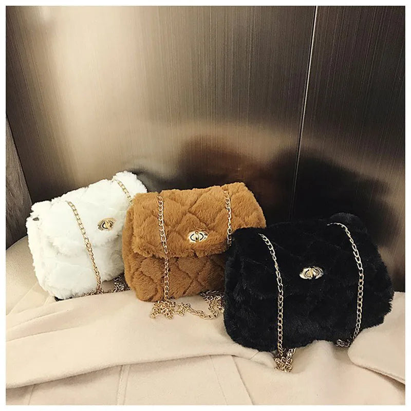 Faux Fur Crossbody Bag Plush Purses Handbag Female Phone Shoulder Wallet