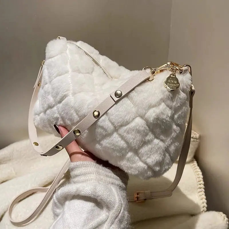 Faux Fur Crossbody Bag Plush Purses Handbags Female Phone Shoulder Bag