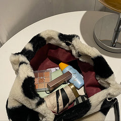 Faux Fur Floral Shoulder Bag Winter Tote Chains