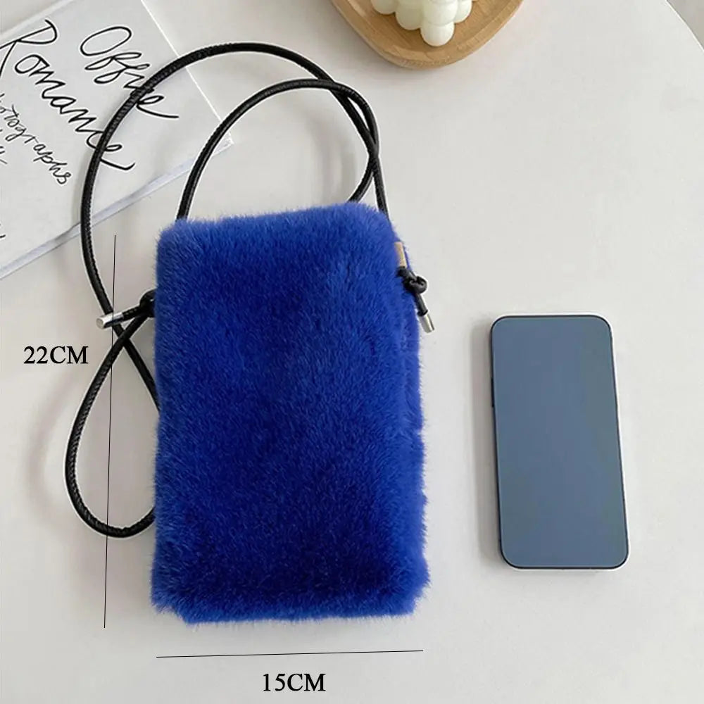 Faux Fur Small Shoulder Messenger Bag Soft Plush Ladies Women Mini Phone Bag