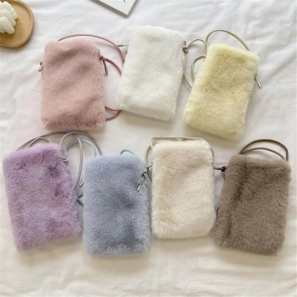 Faux Fur Small Shoulder Messenger Bag Soft Plush Ladies Women Mini Phone Bag