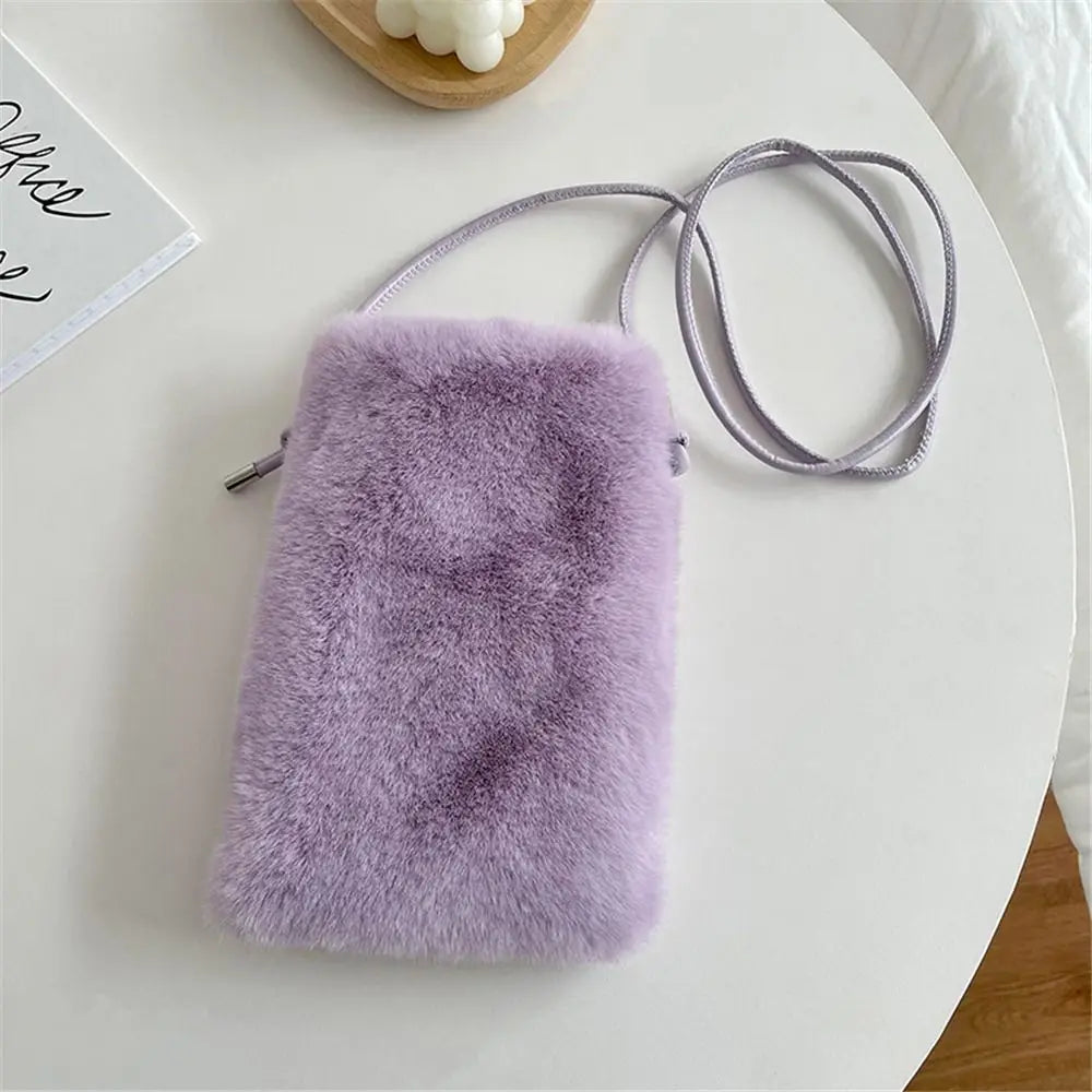 Faux Fur Small Shoulder Messenger Bag Soft Plush Ladies Women Mini Phone Bag