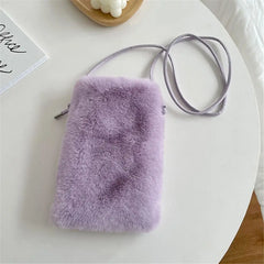 Faux Fur Small Shoulder Messenger Bag Soft Plush Ladies Women Mini Phone Bag