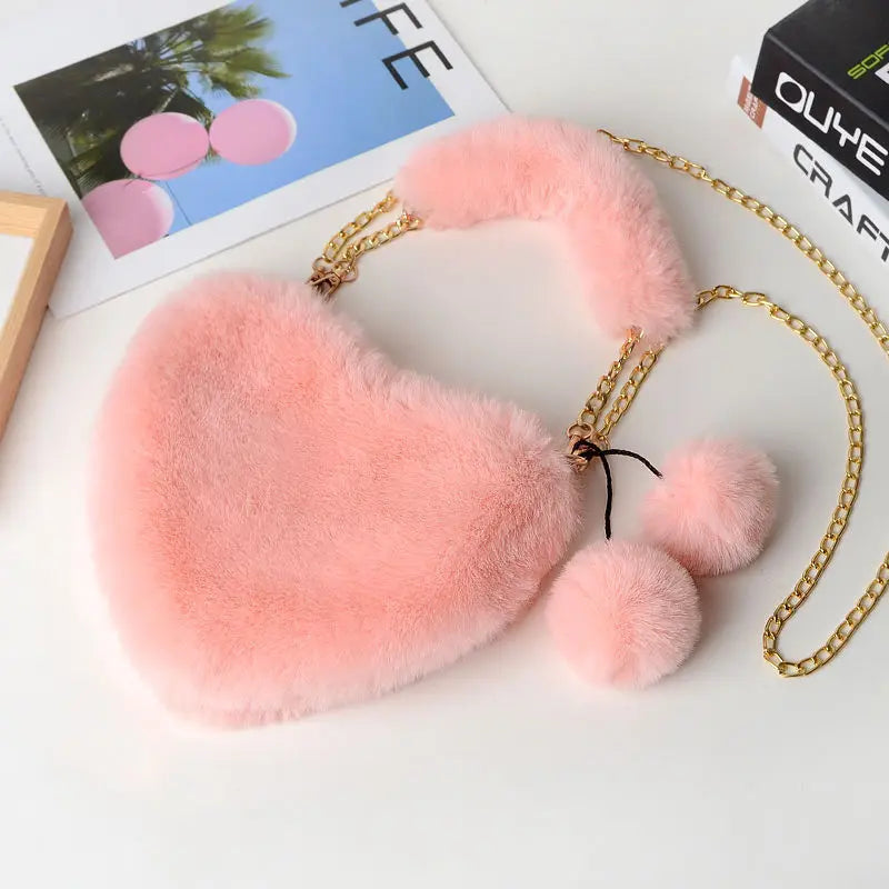 Heart Shaped Faux Fur Winter Shoulder Bag