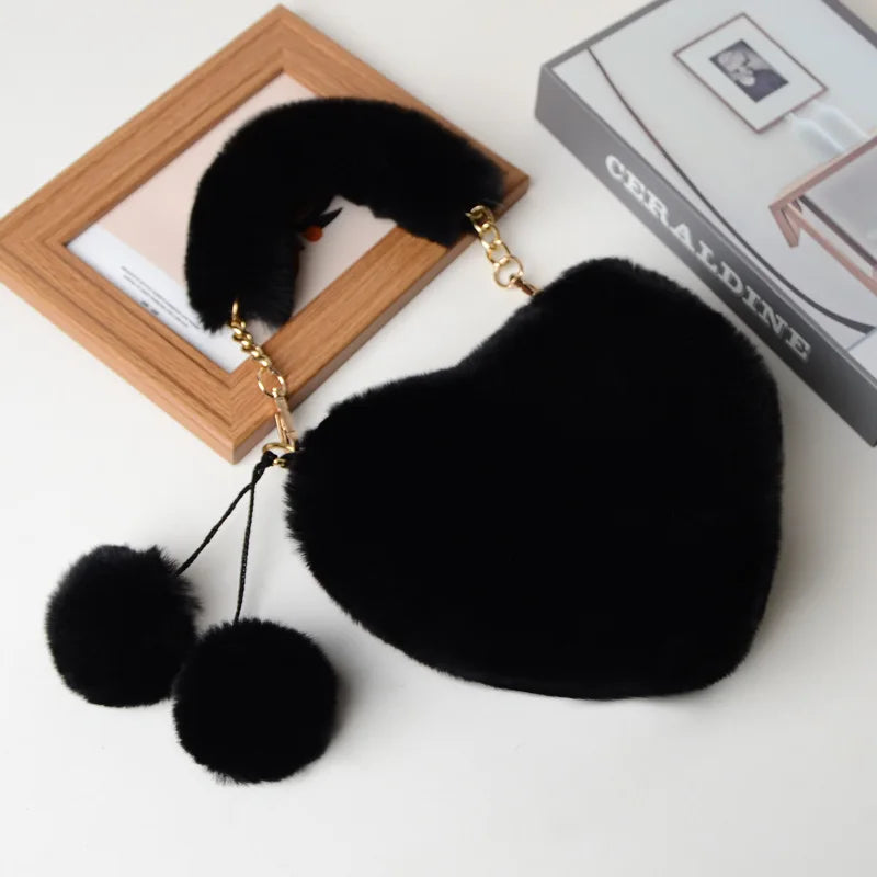 Heart Shaped Faux Fur Winter Shoulder Bag