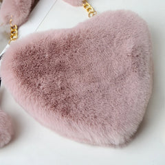 Faux Fur Heart Shaped Shoulder Bag Women Winter Handbag