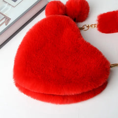 Plush Heart Shaped Shoulder Bag for Winter