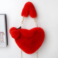 Plush Heart Shaped Shoulder Bag for Winter